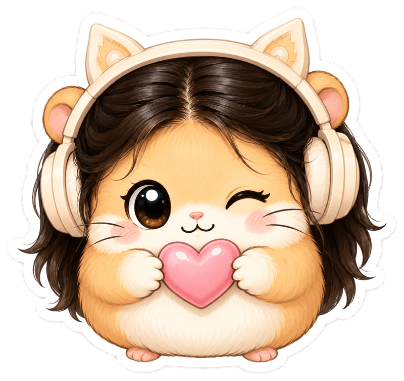 HamsterGirl mascot holding a heart